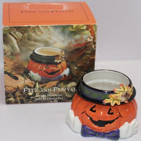 Fitz & Floyd Essentials Derby Hat Pumpkin Candle Cup without Candle - Picture 1 of 14